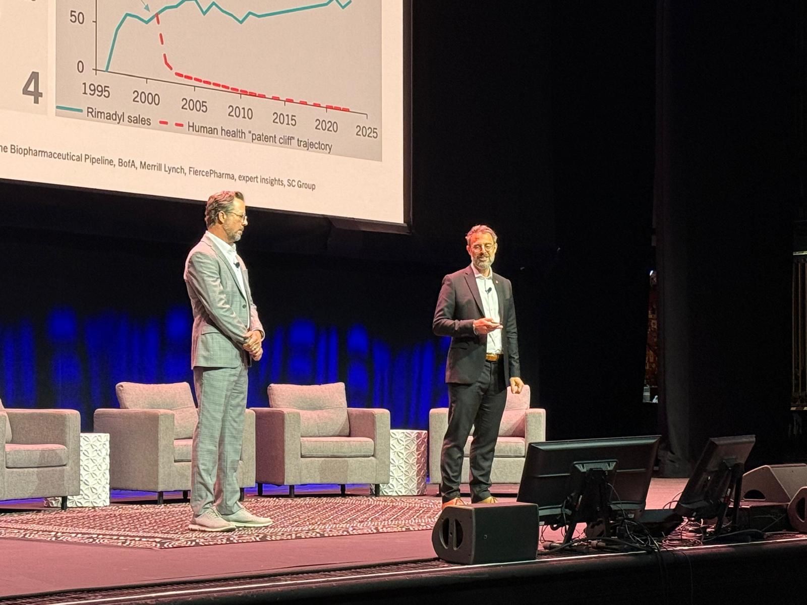 Juerg and Chad presenting on stage at the 2026 Animal Health Summit in Kansas City