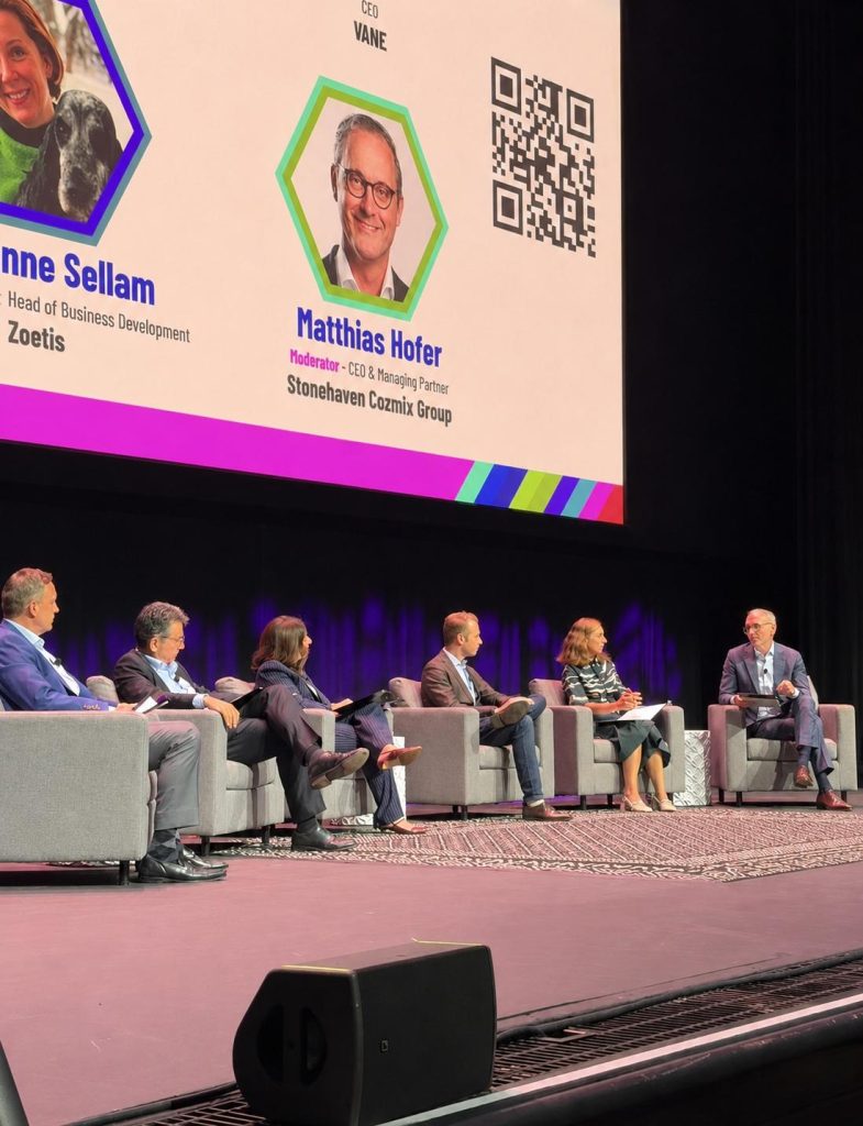 Matthias moderating a panel discussion at the 2026 Animal Health Summit in Kansas City